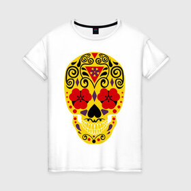 Женская футболка хлопок с принтом Flower Skull , 100% хлопок | прямой крой, круглый вырез горловины, длина до линии бедер, слегка спущенное плечо | skull | цветочный орнамент | цветы | череп | черепа