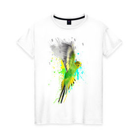 Женская футболка хлопок с принтом Волнистый попугай , 100% хлопок | прямой крой, круглый вырез горловины, длина до линии бедер, слегка спущенное плечо | myparrots | попугаи | птицы | цветы