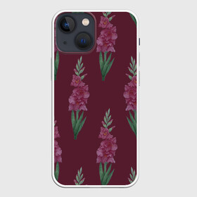 Чехол для iPhone 13 mini с принтом Бардовые гладиолусы ,  |  | 8 марта | flowers | march 8 | spring | бардовый | ботаническая иллюстрация | весна | гладиолусы | день рождения | зеленый | красный | лето | любовь | праздник | принт | природа | растения | цветы