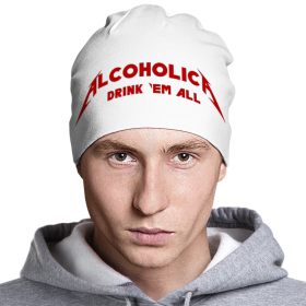 beanie с принтом Alcoholica ,  |  | Тематика изображения на принте: 