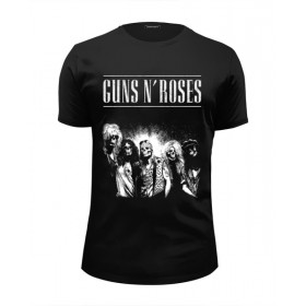 Мужская футболка Premium с принтом Guns n roses , Белый, черный, серый меланж, голубой: 100% хлопок, плотность 160 гр. Остальные цвета: 92% хлопок, 8% лайкра, плотность 170-180гр. |  | 