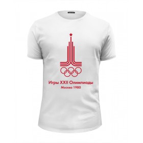 tee с принтом Олимпиада Москва 1980 - XXII Olympic Games Moscow , Белый, черный, серый меланж, голубой: 100% хлопок, плотность 160 гр. Остальные цвета: 92% хлопок, 8% лайкра, плотность 170-180гр. |  | 