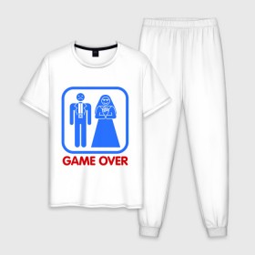 Мужская пижама хлопок с принтом Game over , 100% хлопок | брюки и футболка прямого кроя, без карманов, на брюках мягкая резинка на поясе и по низу штанин
 | Тематика изображения на принте: game over | жених | игра закончена | невеста