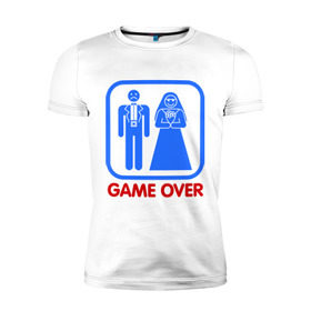Мужская футболка премиум с принтом Game over , 92% хлопок, 8% лайкра | приталенный силуэт, круглый вырез ворота, длина до линии бедра, короткий рукав | Тематика изображения на принте: game over | жених | игра закончена | невеста