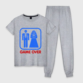 Женская пижама хлопок с принтом Game over , 100% хлопок | брюки и футболка прямого кроя, без карманов, на брюках мягкая резинка на поясе и по низу штанин | Тематика изображения на принте: game over | жених | игра закончена | невеста