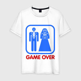 Мужская футболка хлопок с принтом Game over , 100% хлопок | прямой крой, круглый вырез горловины, длина до линии бедер, слегка спущенное плечо. | game over | жених | игра закончена | невеста