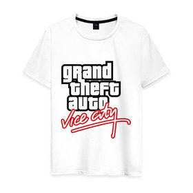 Мужская футболка хлопок с принтом GTA Vice City , 100% хлопок | прямой крой, круглый вырез горловины, длина до линии бедер, слегка спущенное плечо. | auto | grand | thaft | гта | игра | компьютерная