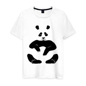 Мужская футболка хлопок с принтом Панда сидит , 100% хлопок | прямой крой, круглый вырез горловины, длина до линии бедер, слегка спущенное плечо. | 