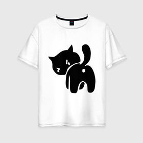 Женская футболка хлопок Oversize с принтом Котёнок зад , 100% хлопок | свободный крой, круглый ворот, спущенный рукав, длина до линии бедер
 | кот | котенок | кошки