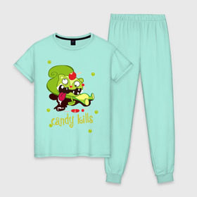 Женская пижама хлопок с принтом Сandy kills , 100% хлопок | брюки и футболка прямого кроя, без карманов, на брюках мягкая резинка на поясе и по низу штанин | happy tree friends