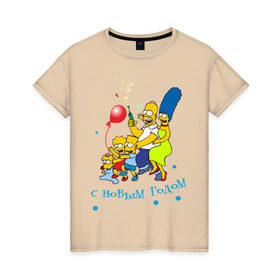 Женская футболка хлопок с принтом С новым годом Simpsons , 100% хлопок | прямой крой, круглый вырез горловины, длина до линии бедер, слегка спущенное плечо | 2012 год | new year | simpsons | барт симпсон | гомер симпсон | дед | дед мороз | нг | новогодний | новый 2012 | новый год | с новым годом | санта | санта клаус | симпсоны | симсоны