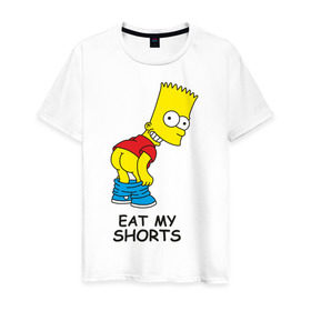 Мужская футболка хлопок с принтом Eat my shorts , 100% хлопок | прямой крой, круглый вырез горловины, длина до линии бедер, слегка спущенное плечо. | гомер