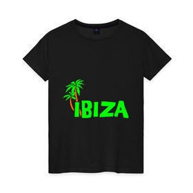 Женская футболка хлопок с принтом Ibiza , 100% хлопок | прямой крой, круглый вырез горловины, длина до линии бедер, слегка спущенное плечо | ibiza | ибица | пальмы | фестиваль