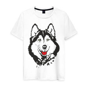 Мужская футболка хлопок с принтом Хаски , 100% хлопок | прямой крой, круглый вырез горловины, длина до линии бедер, слегка спущенное плечо. | dog | husky | животные | пес | песики | собака | хаски | хаски бандит