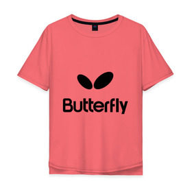 Мужская футболка хлопок Oversize с принтом Butterfly , 100% хлопок | свободный крой, круглый ворот, “спинка” длиннее передней части | Тематика изображения на принте: buterfly | батерфляй | настольный теннис | ракетка | теннис | теннисный корт