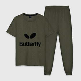 Мужская пижама хлопок с принтом Butterfly , 100% хлопок | брюки и футболка прямого кроя, без карманов, на брюках мягкая резинка на поясе и по низу штанин
 | Тематика изображения на принте: buterfly | батерфляй | настольный теннис | ракетка | теннис | теннисный корт