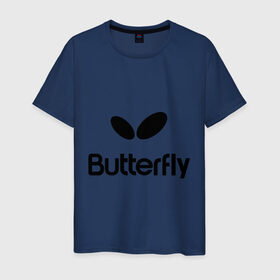 Мужская футболка хлопок с принтом Butterfly , 100% хлопок | прямой крой, круглый вырез горловины, длина до линии бедер, слегка спущенное плечо. | Тематика изображения на принте: buterfly | батерфляй | настольный теннис | ракетка | теннис | теннисный корт