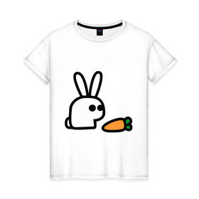Женская футболка хлопок с принтом Заяц и моркоФка , 100% хлопок | прямой крой, круглый вырез горловины, длина до линии бедер, слегка спущенное плечо | животные | зайка | зайчишка | зайчонок | заяц | кролик | морковка