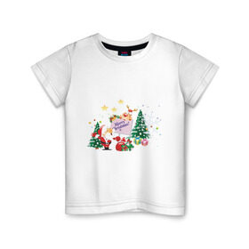 Детская футболка хлопок с принтом Merry Christmas , 100% хлопок | круглый вырез горловины, полуприлегающий силуэт, длина до линии бедер | 2012 | new year | дед мороз | елка | елочка | нг | новогодний | новый 2012 | новый год | олень | подарки | санта | санта клаус | снеговик