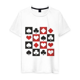Мужская футболка хлопок с принтом Квадрат мастей (2) , 100% хлопок | прямой крой, круглый вырез горловины, длина до линии бедер, слегка спущенное плечо. | игральные карты | карточные игры | карты | колода | масти | масть