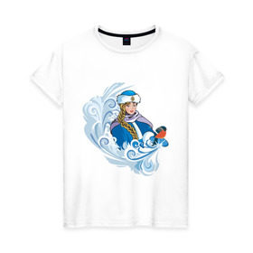 Женская футболка хлопок с принтом Снегурочка и метель , 100% хлопок | прямой крой, круглый вырез горловины, длина до линии бедер, слегка спущенное плечо | метель | нг | новый год | снегурка | снегурочка | снегурочка и метель