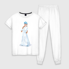 Женская пижама хлопок с принтом Снегурочка с кокардой , 100% хлопок | брюки и футболка прямого кроя, без карманов, на брюках мягкая резинка на поясе и по низу штанин | Тематика изображения на принте: нг | новый год | снегурка | снегурочка