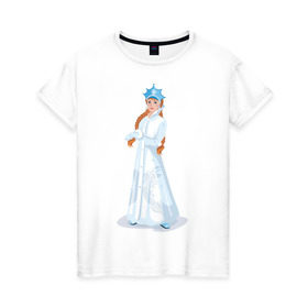 Женская футболка хлопок с принтом Снегурочка с кокардой , 100% хлопок | прямой крой, круглый вырез горловины, длина до линии бедер, слегка спущенное плечо | нг | новый год | снегурка | снегурочка