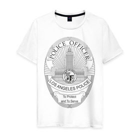 Мужская футболка хлопок с принтом PoliceOfficer , 100% хлопок | прямой крой, круглый вырез горловины, длина до линии бедер, слегка спущенное плечо. | Тематика изображения на принте: officer | police | офицер
