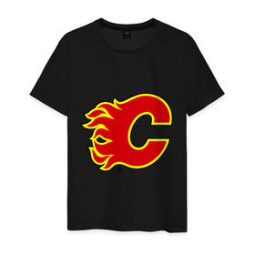 Мужская футболка хлопок с принтом Calgary Flames , 100% хлопок | прямой крой, круглый вырез горловины, длина до линии бедер, слегка спущенное плечо. | Тематика изображения на принте: calgary flames | nhl | гелери флеймс | нхл | хоккей | хоккейная лига