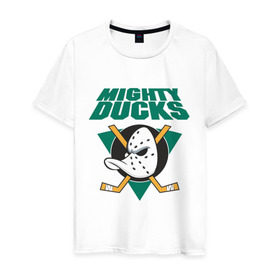 Мужская футболка хлопок с принтом Anaheim Mighty Ducks , 100% хлопок | прямой крой, круглый вырез горловины, длина до линии бедер, слегка спущенное плечо. | Тематика изображения на принте: anaheim mighty ducks | майти дакс | национальная лига калифорнии | хокей | хоккей