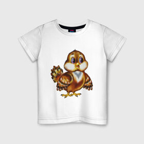 Детская футболка хлопок с принтом Воробушек , 100% хлопок | круглый вырез горловины, полуприлегающий силуэт, длина до линии бедер | Тематика изображения на принте: воробей | воробушек | птенец | птичка