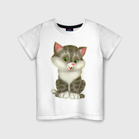 Детская футболка хлопок с принтом Волчонок , 100% хлопок | круглый вырез горловины, полуприлегающий силуэт, длина до линии бедер | кот | кошка