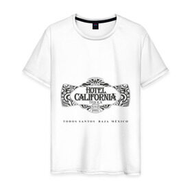 Мужская футболка хлопок с принтом Tequila Hotel California , 100% хлопок | прямой крой, круглый вырез горловины, длина до линии бедер, слегка спущенное плечо. | hotel california | tequila | бар | бармен | текила