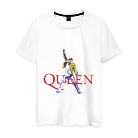 Мужская футболка хлопок с принтом Queen(2) , 100% хлопок | прямой крой, круглый вырез горловины, длина до линии бедер, слегка спущенное плечо. | rock | классический рок | куин | меркури | меркьюри | рок | фредди | фреди