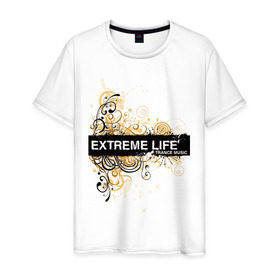 Мужская футболка хлопок с принтом Extreme life ( trance music ) , 100% хлопок | прямой крой, круглый вырез горловины, длина до линии бедер, слегка спущенное плечо. | club | extreme | life | music | trance | клуб | музыка | музыкальные стили | транс