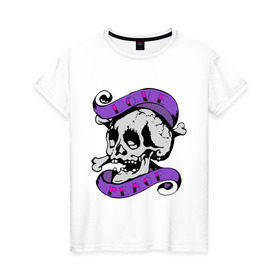 Женская футболка хлопок с принтом Love Peace , 100% хлопок | прямой крой, круглый вырез горловины, длина до линии бедер, слегка спущенное плечо | skull | череп | череп и кости
