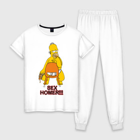 Женская пижама хлопок с принтом Simpsons (2) , 100% хлопок | брюки и футболка прямого кроя, без карманов, на брюках мягкая резинка на поясе и по низу штанин | гомер