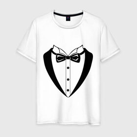 Мужская футболка хлопок с принтом Смокинг с бабочкой , 100% хлопок | прямой крой, круглый вырез горловины, длина до линии бедер, слегка спущенное плечо. | костюм | строгая