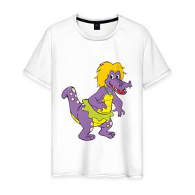 Мужская футболка хлопок с принтом Динозаврик , 100% хлопок | прямой крой, круглый вырез горловины, длина до линии бедер, слегка спущенное плечо. | Тематика изображения на принте: динозавр | динозаврик | дракон. дракончик