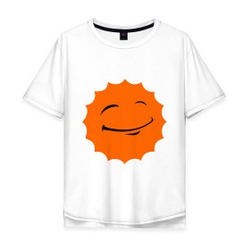 Мужская футболка хлопок Oversize с принтом Смайл - довольное солнце , 100% хлопок | свободный крой, круглый ворот, “спинка” длиннее передней части | smile | довольное солнце | смайл | солнце | солнышко | улыбка