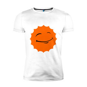 Мужская футболка премиум с принтом Смайл - довольное солнце , 92% хлопок, 8% лайкра | приталенный силуэт, круглый вырез ворота, длина до линии бедра, короткий рукав | smile | довольное солнце | смайл | солнце | солнышко | улыбка