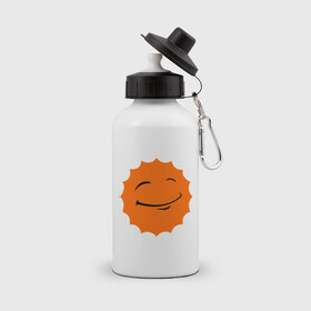 Бутылка спортивная с принтом Смайл - довольное солнце , металл | емкость — 500 мл, в комплекте две пластиковые крышки и карабин для крепления | smile | довольное солнце | смайл | солнце | солнышко | улыбка