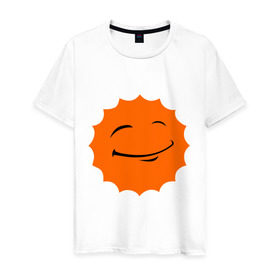 Мужская футболка хлопок с принтом Смайл - довольное солнце , 100% хлопок | прямой крой, круглый вырез горловины, длина до линии бедер, слегка спущенное плечо. | smile | довольное солнце | смайл | солнце | солнышко | улыбка