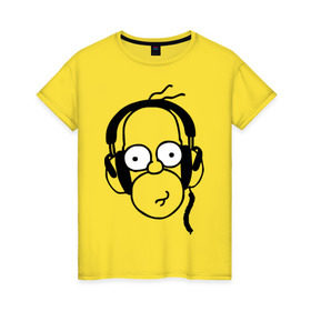 Женская футболка хлопок с принтом Гомер и музыка , 100% хлопок | прямой крой, круглый вырез горловины, длина до линии бедер, слегка спущенное плечо | гомер