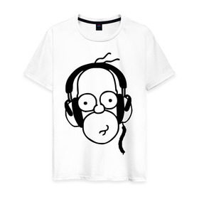 Мужская футболка хлопок с принтом Гомер и музыка , 100% хлопок | прямой крой, круглый вырез горловины, длина до линии бедер, слегка спущенное плечо. | гомер