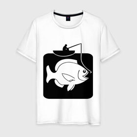 Мужская футболка хлопок с принтом Рыбак и большая рыба , 100% хлопок | прямой крой, круглый вырез горловины, длина до линии бедер, слегка спущенное плечо. | лодка | прикольные | рисунок | рыба | рыбак | рыбалка