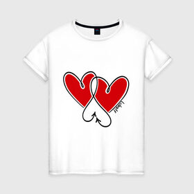Женская футболка хлопок с принтом Love с сердцами - Luboff , 100% хлопок | прямой крой, круглый вырез горловины, длина до линии бедер, слегка спущенное плечо | 