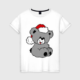 Женская футболка хлопок с принтом Милый медведь в шапочке , 100% хлопок | прямой крой, круглый вырез горловины, длина до линии бедер, слегка спущенное плечо | медвежонок | медеведь | мишка | мишутка | шапка | шапочка