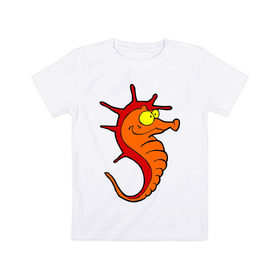 Детская футболка хлопок с принтом Морской конь , 100% хлопок | круглый вырез горловины, полуприлегающий силуэт, длина до линии бедер | Тематика изображения на принте: морские животные | морской конек | морской конь | подводный мир