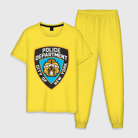 Мужская пижама хлопок с принтом N.Y.P.D. , 100% хлопок | брюки и футболка прямого кроя, без карманов, на брюках мягкая резинка на поясе и по низу штанин
 | Тематика изображения на принте: new york | nypd | police | police department | нью йорк